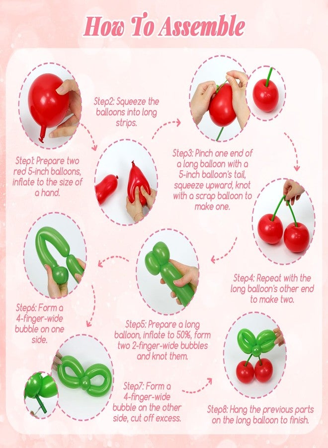 Leraqertra 138pcs Cherry Balloon Arch Kit with White Red Pink Green Long Balloons for Cherry Baby Shower Birthday Party Decorations - Image 4